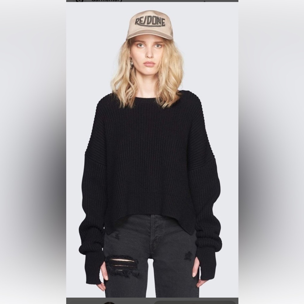 RE/DONE Wool and Cashmere Black Sweater With Thumb Holes  Sz S Retailed‎ $617